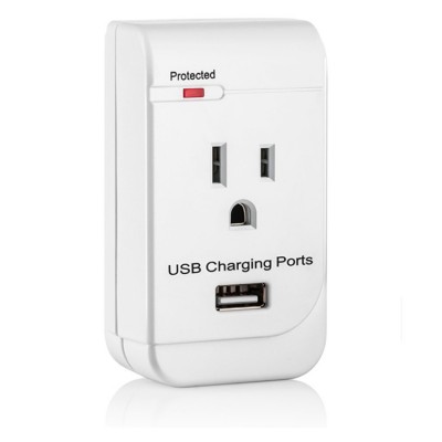 Single Outlet Wall Mount Surge Protector with USB Charging Port